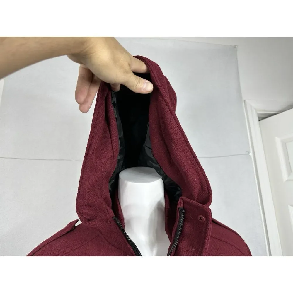 PJ MARK Mens 2XL Insulated‎ Full Zip Snap Hooded Jacket Maroon Vintage Y2K NEW
